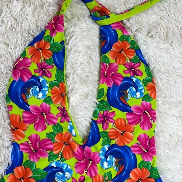 Frankie’s Bikinis Paulina Floral Halter One Piece Swimsuit Size Medium - Picture 3 of 8